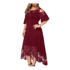 Women's Evening Burgundy Off Shoulder Lace Dress Size XXXL